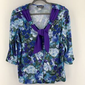 Vtg Tabby II Womens 20 Button Up Blouse‎ Multicolor Floral Artsy Watercolor USA